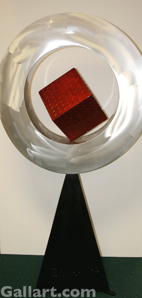 SILVER RING WITH RED CUBE