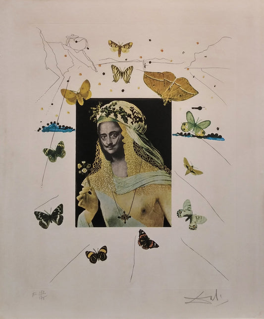 SURREALISTIC PORTRAIT OF DALI SURROUNDED BY BUTTERFLIES